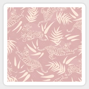 Tigers and Bamboo Leaves / Light Pink Sticker